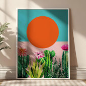 Boho Sunset Retro Floral Abstract Collage Poster