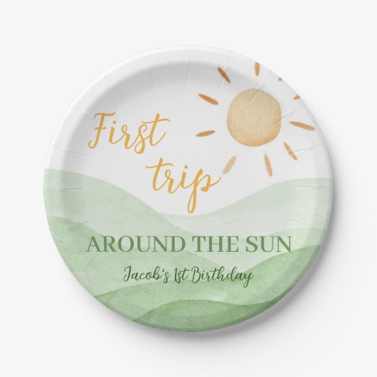 Boho Sunshine 1. Geburtstag Pappteller (Vorderseite)