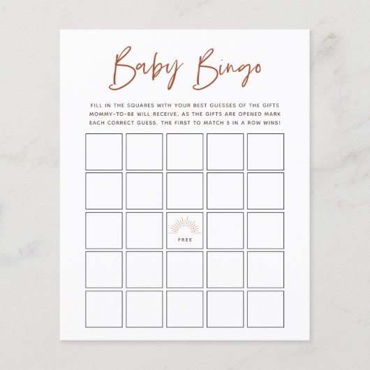 Boho Sunshine Baby Bingo Game (Vorderseite)