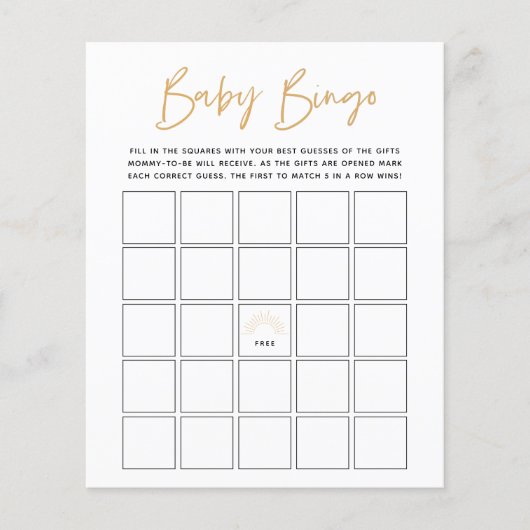 Boho Sunshine Baby Bingo Game (Vorderseite)