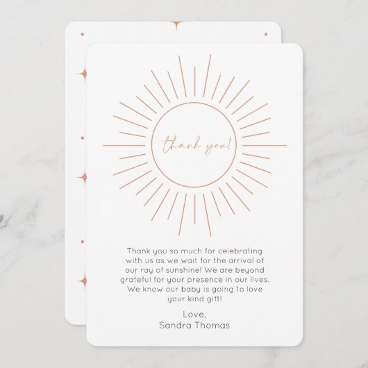 Boho Sunshine Baby Dusche Danke Karte (Vorne/Hinten)