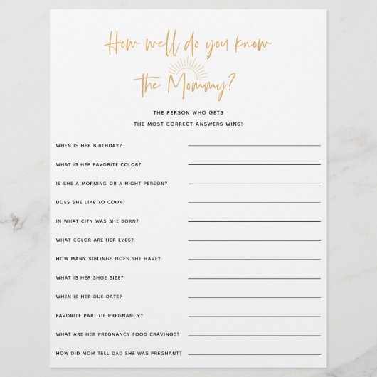 Boho Sunshine Baby Shower Game (Vorderseite)