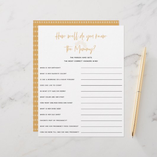 Boho Sunshine Baby Shower Game (Vorderseite/Rückseite Beispiel)