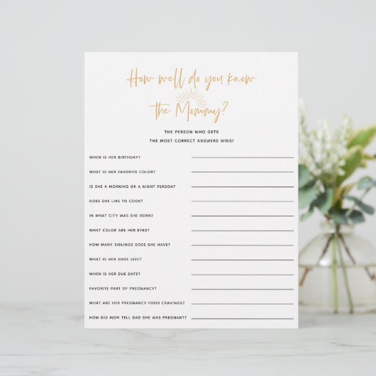 Boho Sunshine Baby Shower Game (Stehend Vorderseite)