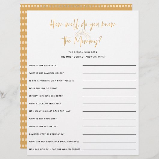 Boho Sunshine Baby Shower Game (Vorne/Hinten)