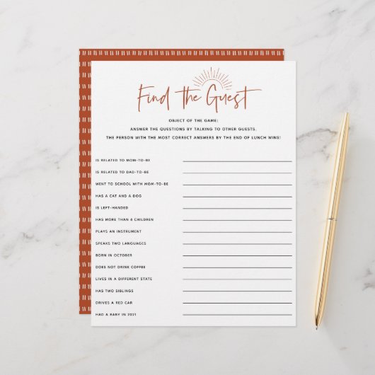 Boho Sunshine Baby Shower Guest Game (Vorderseite/Rückseite Beispiel)