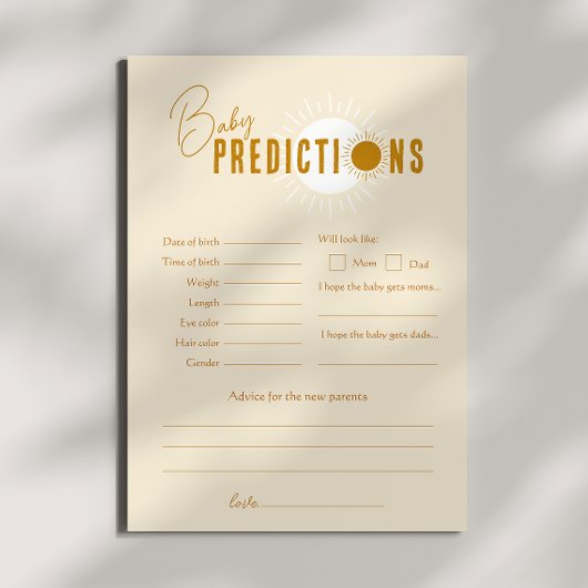 Boho Sunshine Baby Shower Predictions Card Einladung