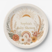 Boho Sunshine Baby Shower Teller | Erdig Sonniges (Vorderseite)