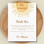 Boho Sunshine Baby Shower Vielen Dank Postkarte<br><div class="desc">Diese Baby Dusche Vielen Dank Postcard ist mit einer Aquarellsonne dekoriert und sagt Hallo Sonnenschein! Ideal für eine geschlechtsneutrale Babydusche. Einfach anpassbar. Weil wir unsere Kunstwerke erstellen,  werden Sie dieses exakte Bild von anderen Designern nicht finden. Original Wasserfarbe © Michele Davies.</div>