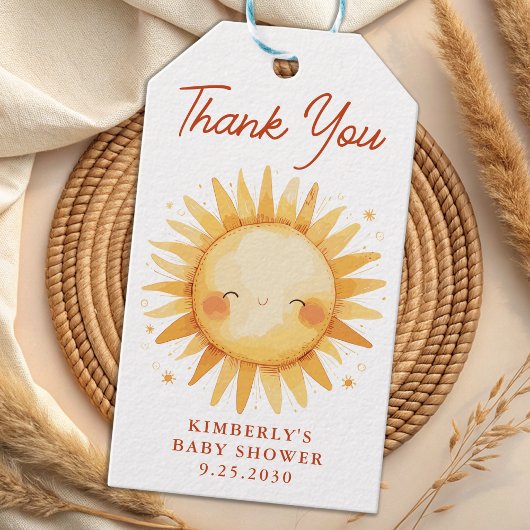 Boho Sunshine Cute Sun Baby Shower Thank You Geschenkanhänger
