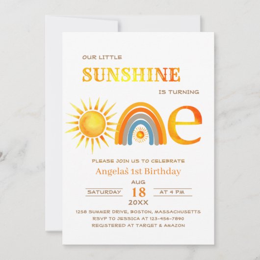 Boho Sunshine eine Feier Aquarell Einladung (Vorderseite)