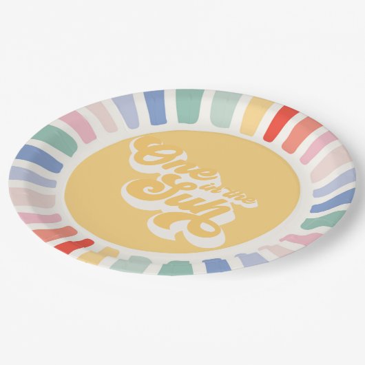 Boho Sunshine eins in der Sonne Sonnenschein Gebur Pappteller (Schrägansicht)