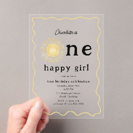 Boho Sunshine Erster Geburtstag Ein glückliches Mä Acryleinladungen