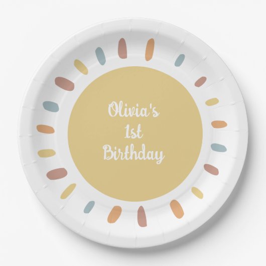 Boho Sunshine First Birthday Party Pappteller (Vorderseite)