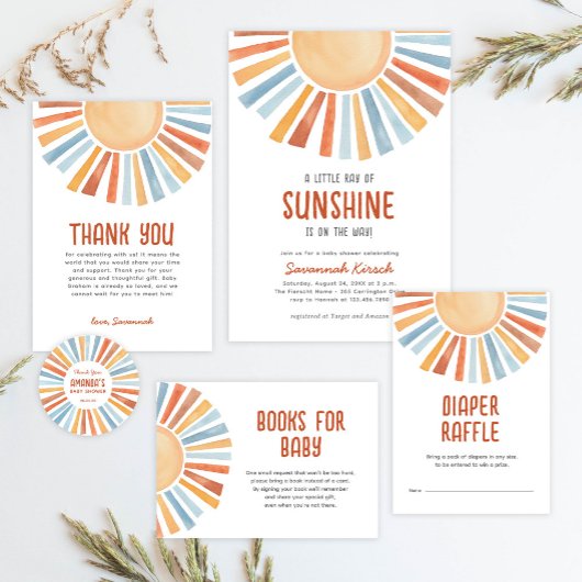 Boho Sunshine Gender Neutral Baby Shower Dankeskarte