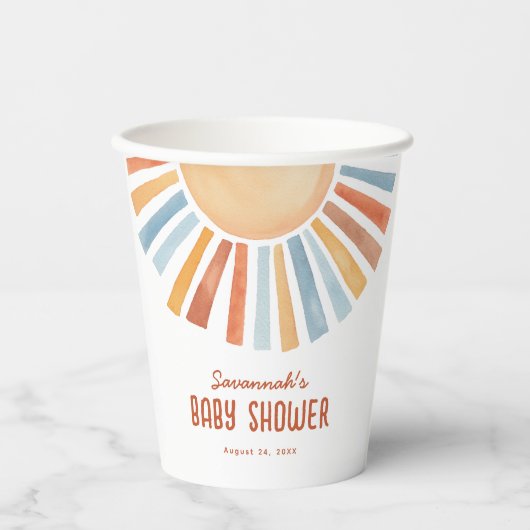 Boho Sunshine Gender Neutral Baby Shower Pappbecher (Vorderseite)