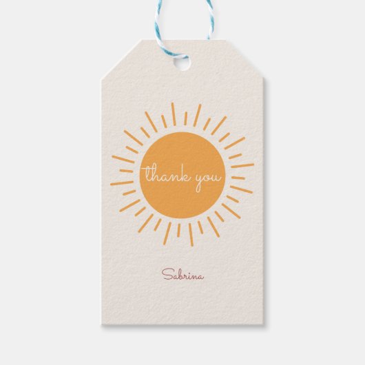 Boho Sunshine Gender Neutral Danke Geschenkanhänger (Vorderseite)