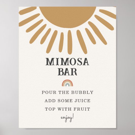 Boho Sunshine mimosa Bar Baby Dusche Party Schild (Vorne)