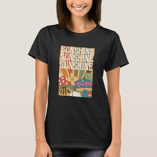 Boho Sunshine Mushroom Pflanze Blumengarten Foragi T-Shirt (Vorderseite)