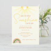 Boho Sunshine Rainbow Baby Shower Einladung (Stehend Vorderseite)