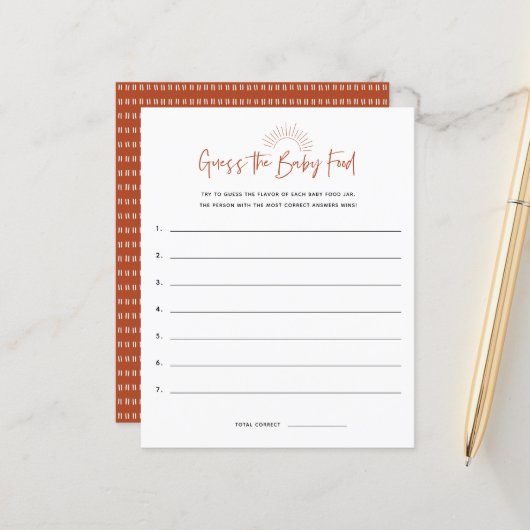 Boho Sunshine rät das Food Baby Duschspiel (Vorderseite/Rückseite Beispiel)