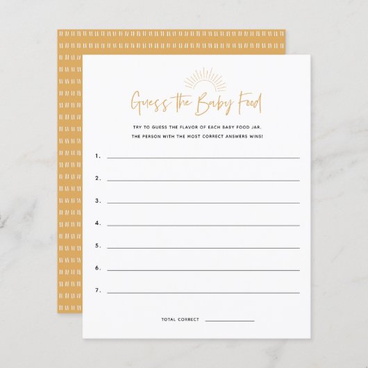 Boho Sunshine rät das Food Baby Duschspiel (Vorne/Hinten)