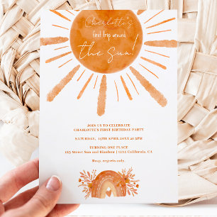 Boho sunshine Regenbogenorange 1. Geburtstag Einladung