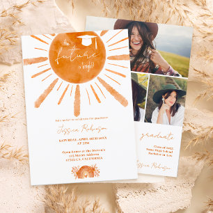Boho sunshine Regenbogenorange 4 Fotos Abschluss Einladung