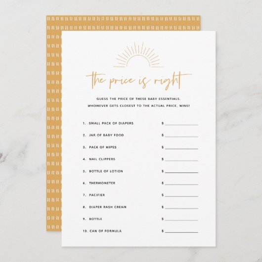 Boho Sunshine The Price Is Right Baby Shower Game Einladung (Vorne/Hinten)