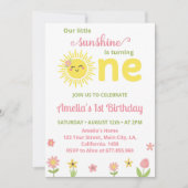 Boho Sunshine Wildblume 1. Geburtstag Einladung (Vorderseite)