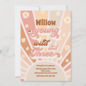 Boho Sunshine Young Wild and Three Birthday Party Einladung (Vorderseite)