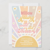 Boho Sunshine Young Wild and Three Birthday Party Einladung (Vorderseite)