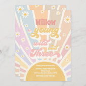 Boho Sunshine Young Wild and Three Birthday Party Einladung (Vorne/Hinten)