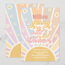 Boho Sunshine Young Wild and Three Birthday Party Einladung