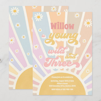 Boho Sunshine Young Wild and Three Birthday Party Einladung