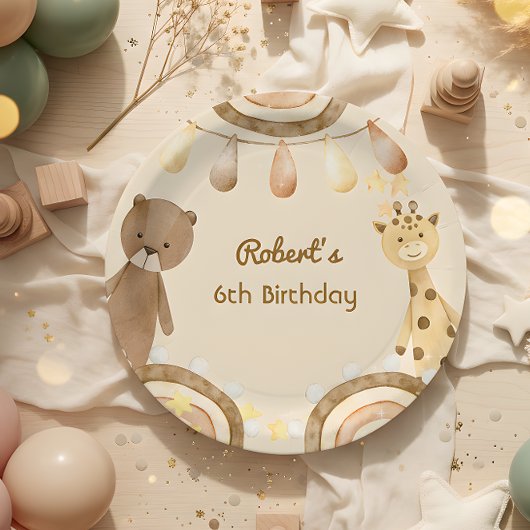 Boho süße Bär und Giraffe Kinder Geburtstag Pappteller