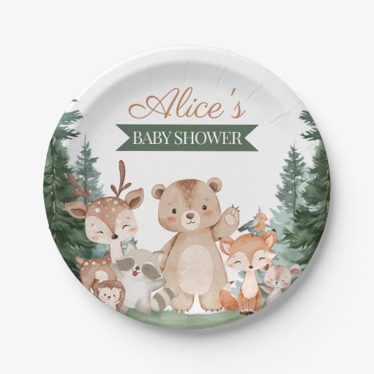 Boho Süße Waldgrün-Babyparty Pappteller (Vorderseite)