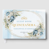 Boho Sweet 15 Gästebuch Blau Gold Botanisch (Vorderseite)