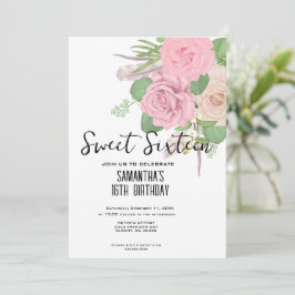 Boho Sweet 16 Einladung - Rosa Aquarellblume