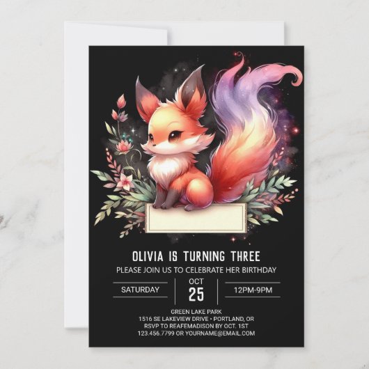 Boho Sweet Fox Birthday digital Einladung (Vorderseite)