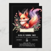 Boho Sweet Fox Birthday digital Einladung (Vorne/Hinten)
