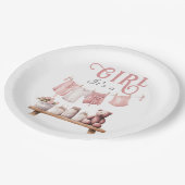Boho Sweet it a Girl Pink Clothesline Baby Showdus Pappteller (Schrägansicht)