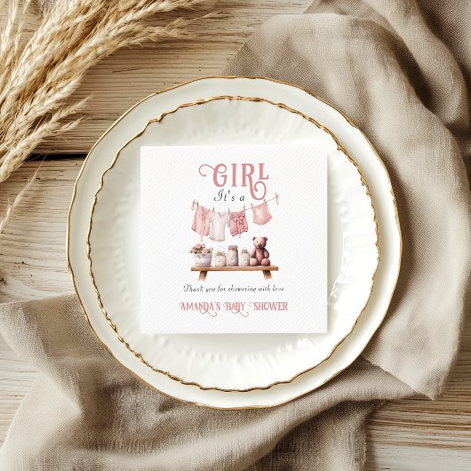 Boho Sweet it a Girl Pink Clothesline Baby Showdus Serviette