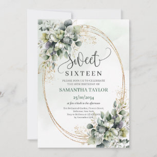 Boho Sweet Sixteen Grün Gold Wasserfarben Einladun Einladung