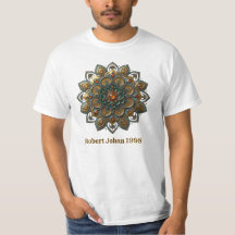 Boho-T-Shirt mit Teal- und Gold-Mandala-Ornamenten