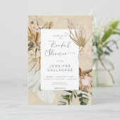 Boho Tan Floral Grass Brautparty Einladung (Stehend Vorderseite)