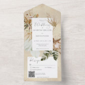 Boho Tan Floral Grass QR Code All In One Einladung (Innen Boden)