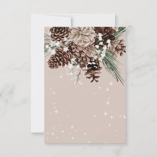 Boho Tan Pine Winter Sparkle QR-Code RSVP Karte (Rückseite)