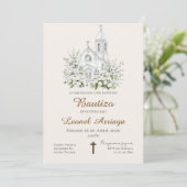 Boho-Taufe auf Spanisch mit Kirche Einladung (Stehend Vorderseite)