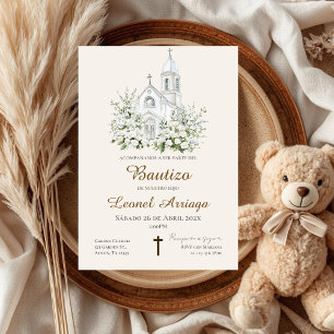 Boho-Taufe auf Spanisch mit Kirche Einladung
